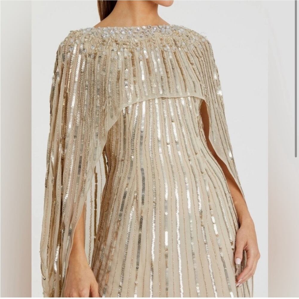 Mac Duggal Gold Sequin Cape-Back Maxi Dress - Picture 5 of 17
